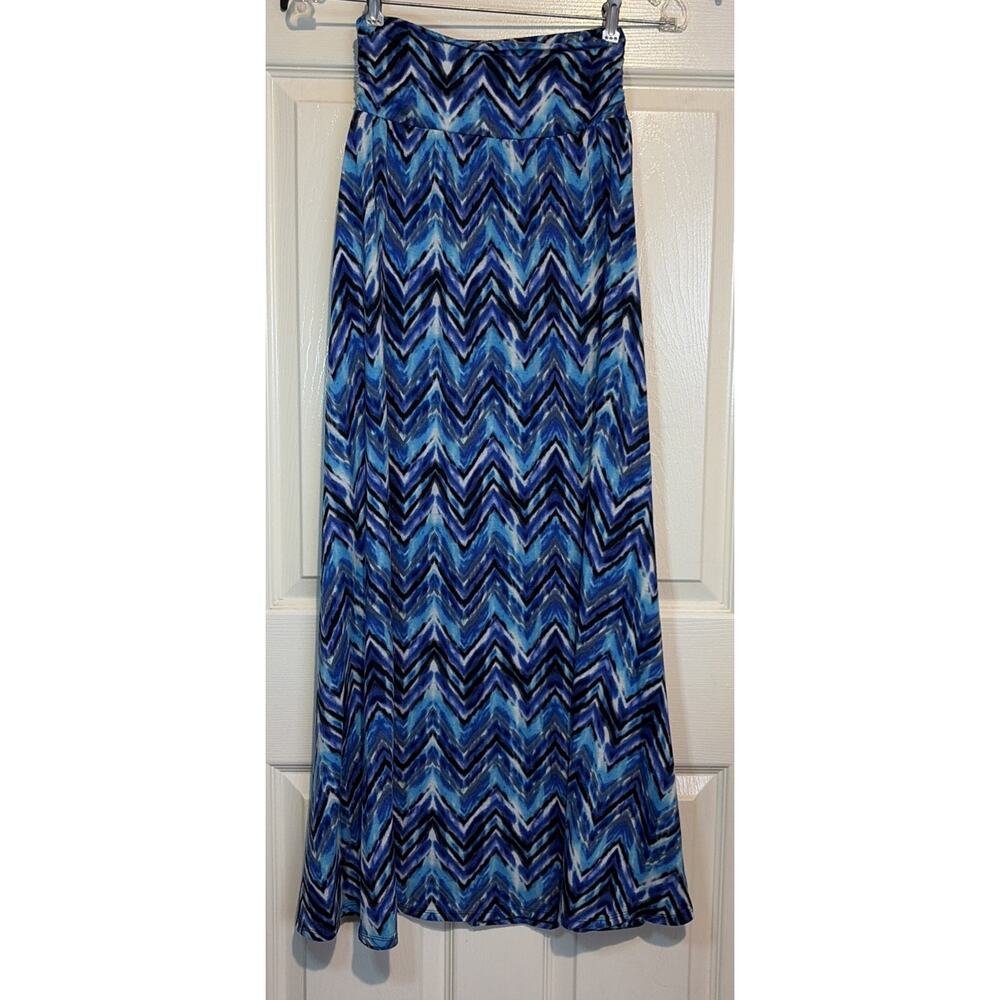 Joe Benbasset Skirt Women Small Blue Black White Chevron Knit Pull-On Maxi